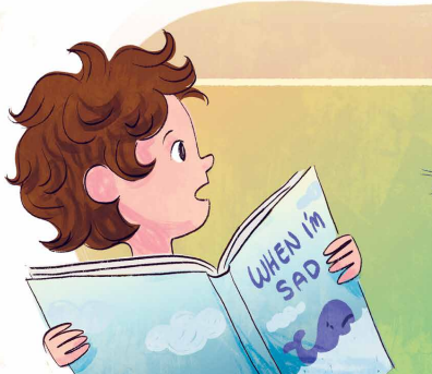 Child reading a book about emotions